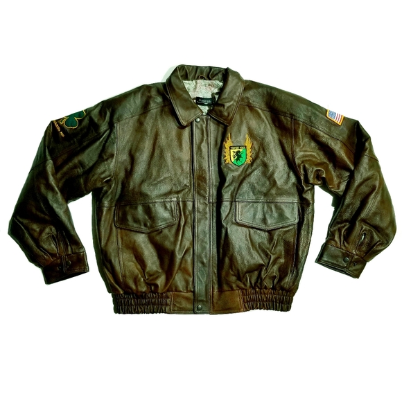 Rare Tilted Kilt Pub White Marsh Burks Bay Mens Leather Bomber Jacket Brown XL - Picture 1 of 12